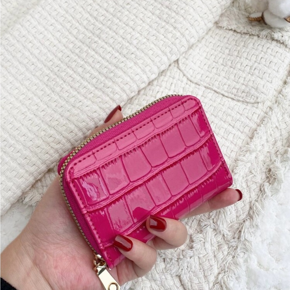 Pink Crocodile-Embossed Mini Wallet